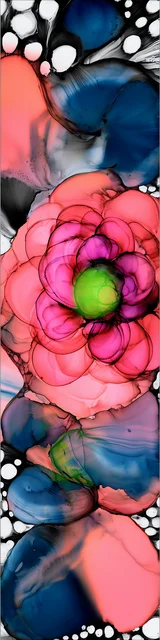 Free abstract flower art bookmark featuring a bigger pink abstract floral design